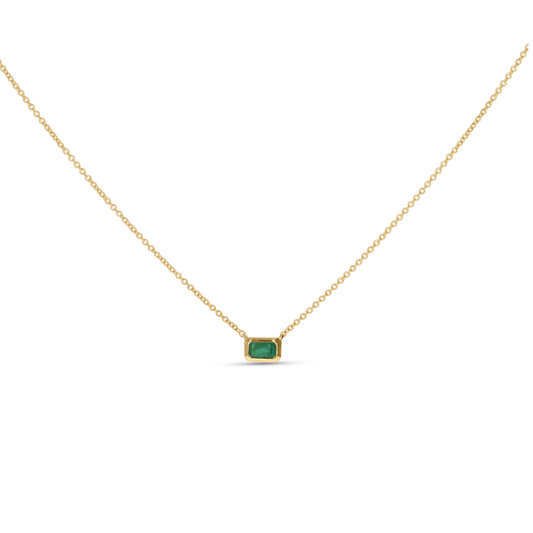 Bezel Set Emerald Gemstone Necklace in 14kt Gold From Alexandra Marks Jewelry