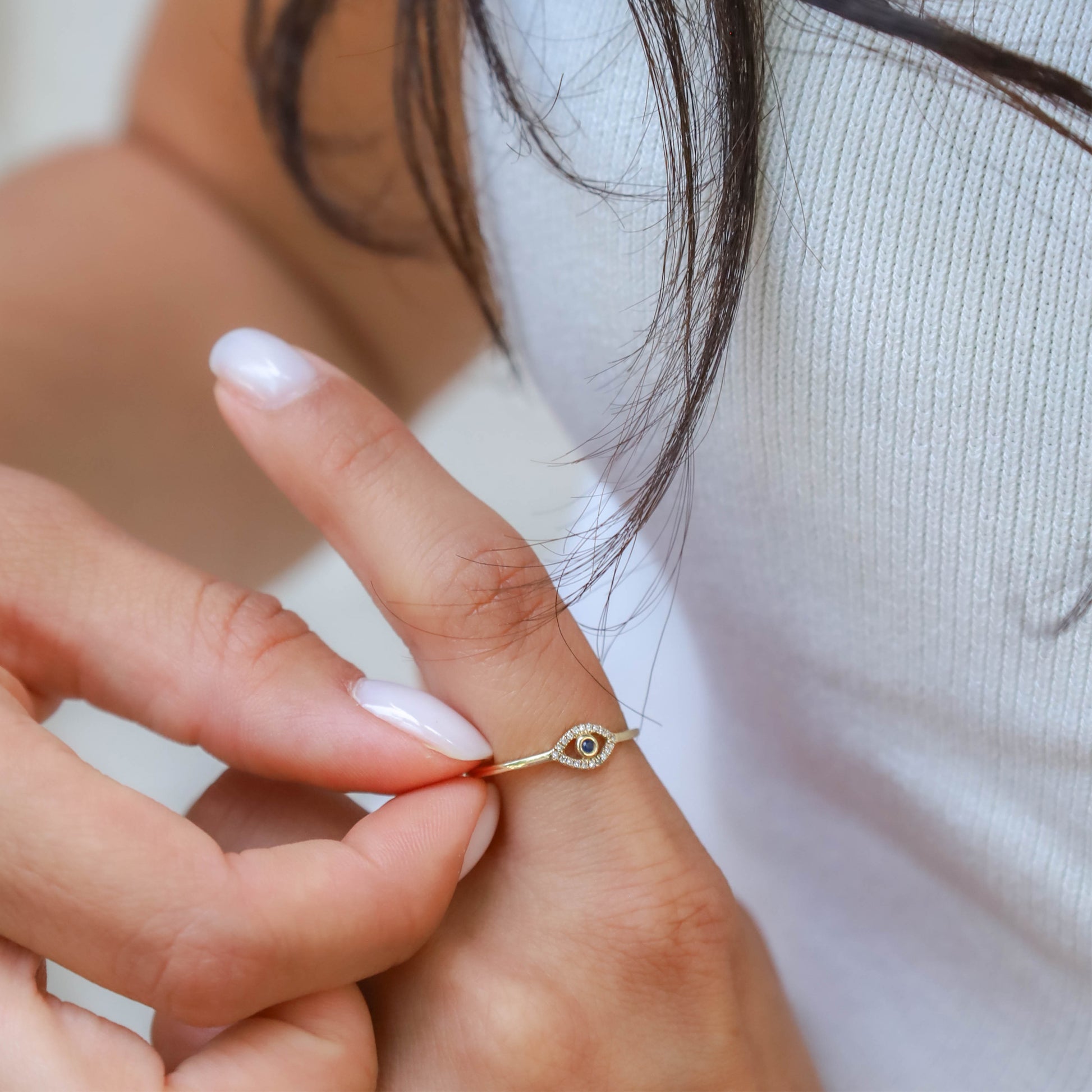 Diamond & Sapphire Evil Eye Ring from Alexandra Marks Jewelry