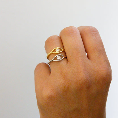 Simple Evil Eye Rings in Gold & Silver 
