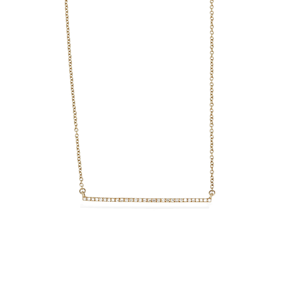 Thin Pave' Diamond Yellow Gold Large Bar Necklace