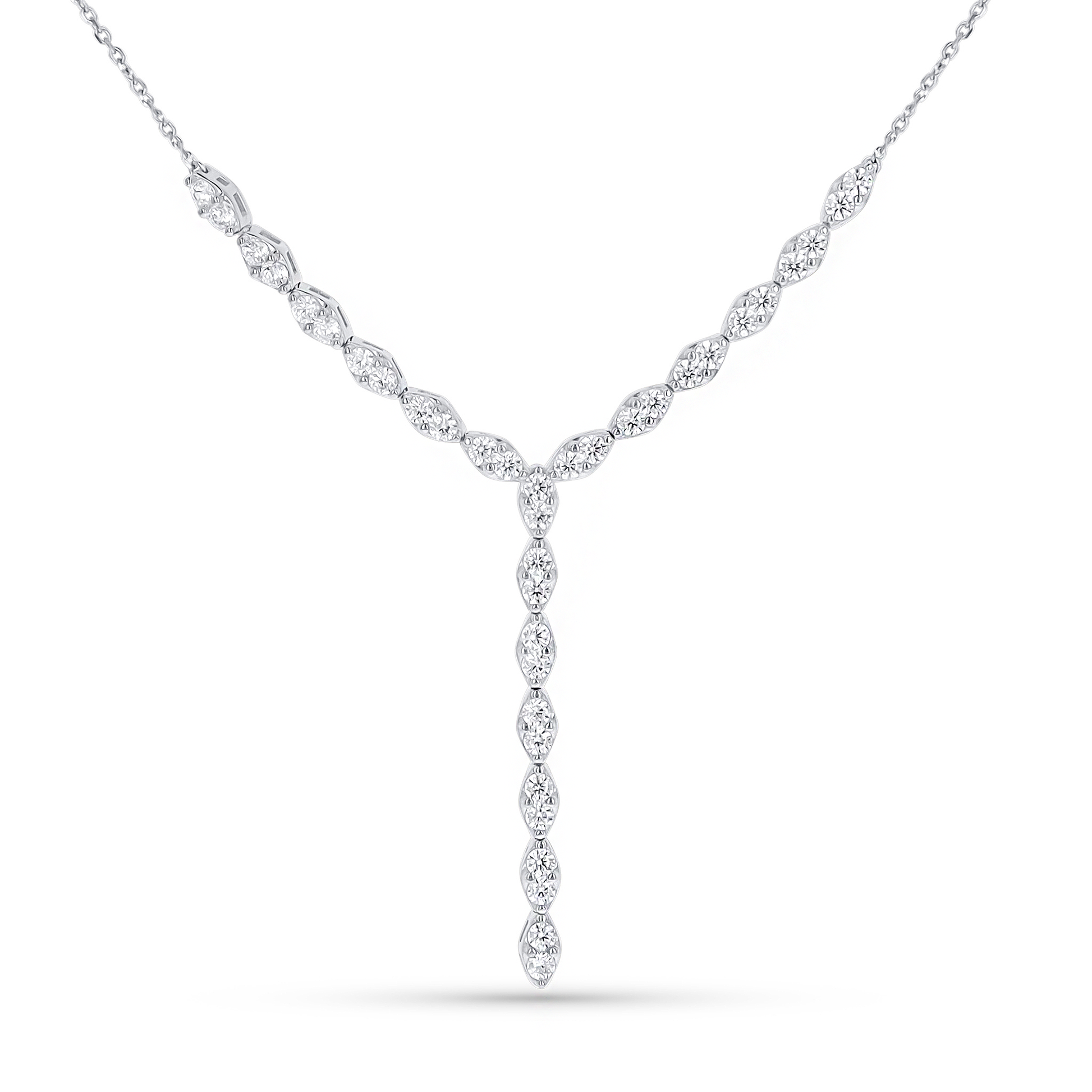 Marquise CZ Y Necklace In Sterling Silver From Alexandra Marks Jewelry. 