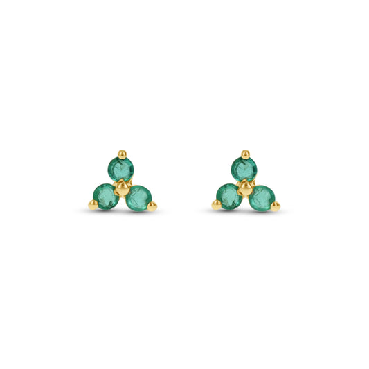 Mini Birthstone Gemstone Emerald Earrings in Gold 