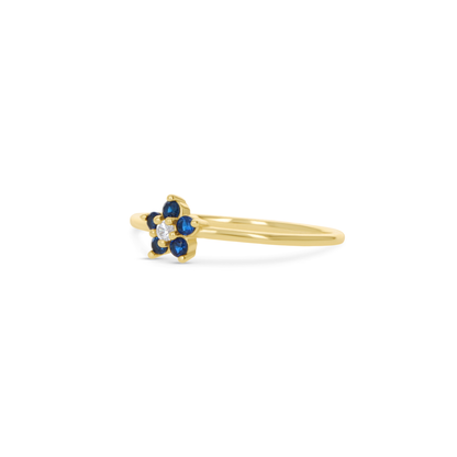 Tiny Blue Flower Ring in Gold From Alexandra Marks Jewelry. 