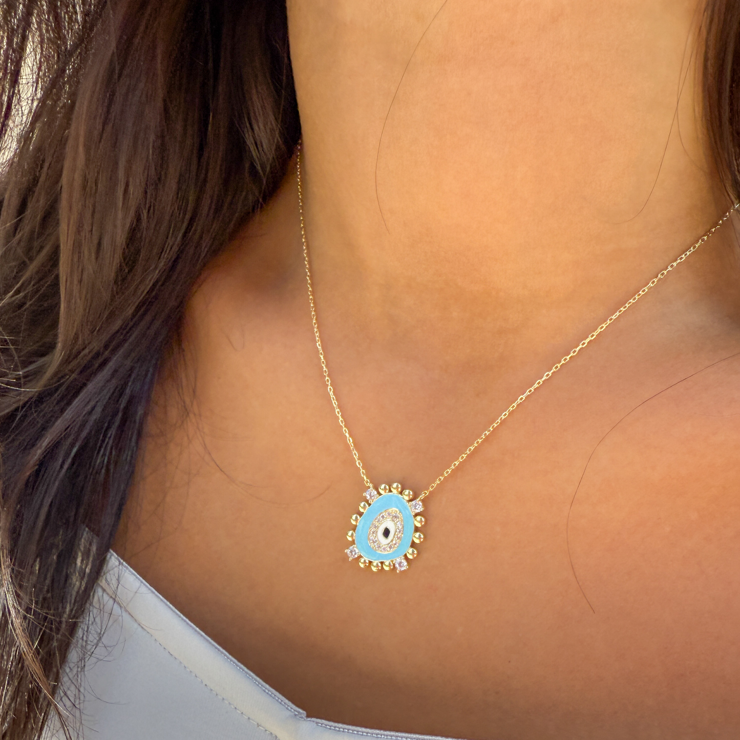 Turquoise Fashion Evil Eye Necklace In Gold