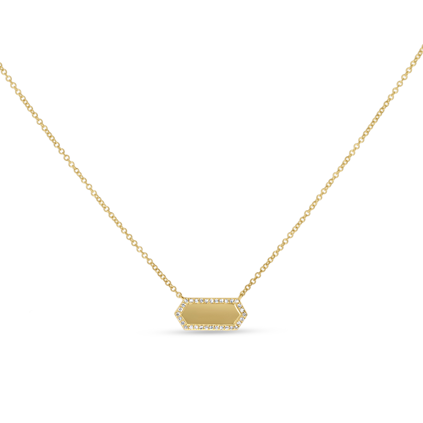 Modern Plain Gold & Diamond rectangular pendant necklace from Alexandra Marks Jewelry