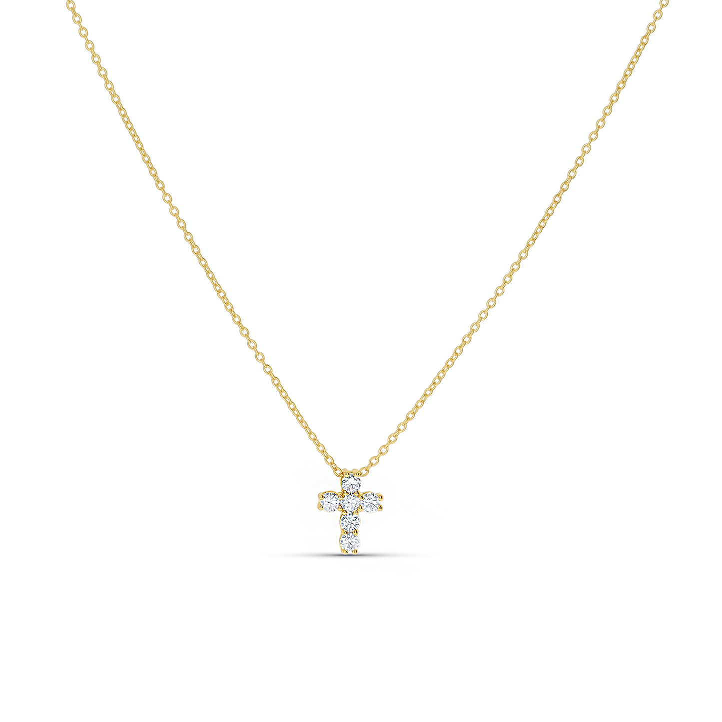 Cubic zirconia cross pendant necklace in gold from Alexandra Marks Jewelry. 