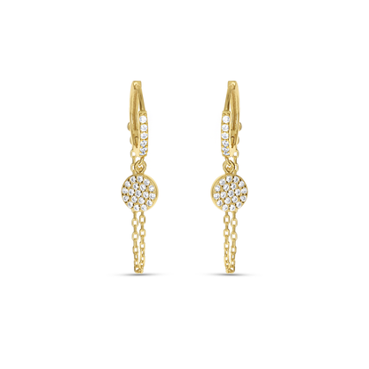 Gold Chain and Disc Drop Huggie Hoop Earrings from Alexandra Marks Jewelry. 