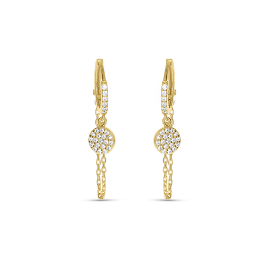 Gold Chain and Disc Drop Huggie Hoop Earrings from Alexandra Marks Jewelry. 