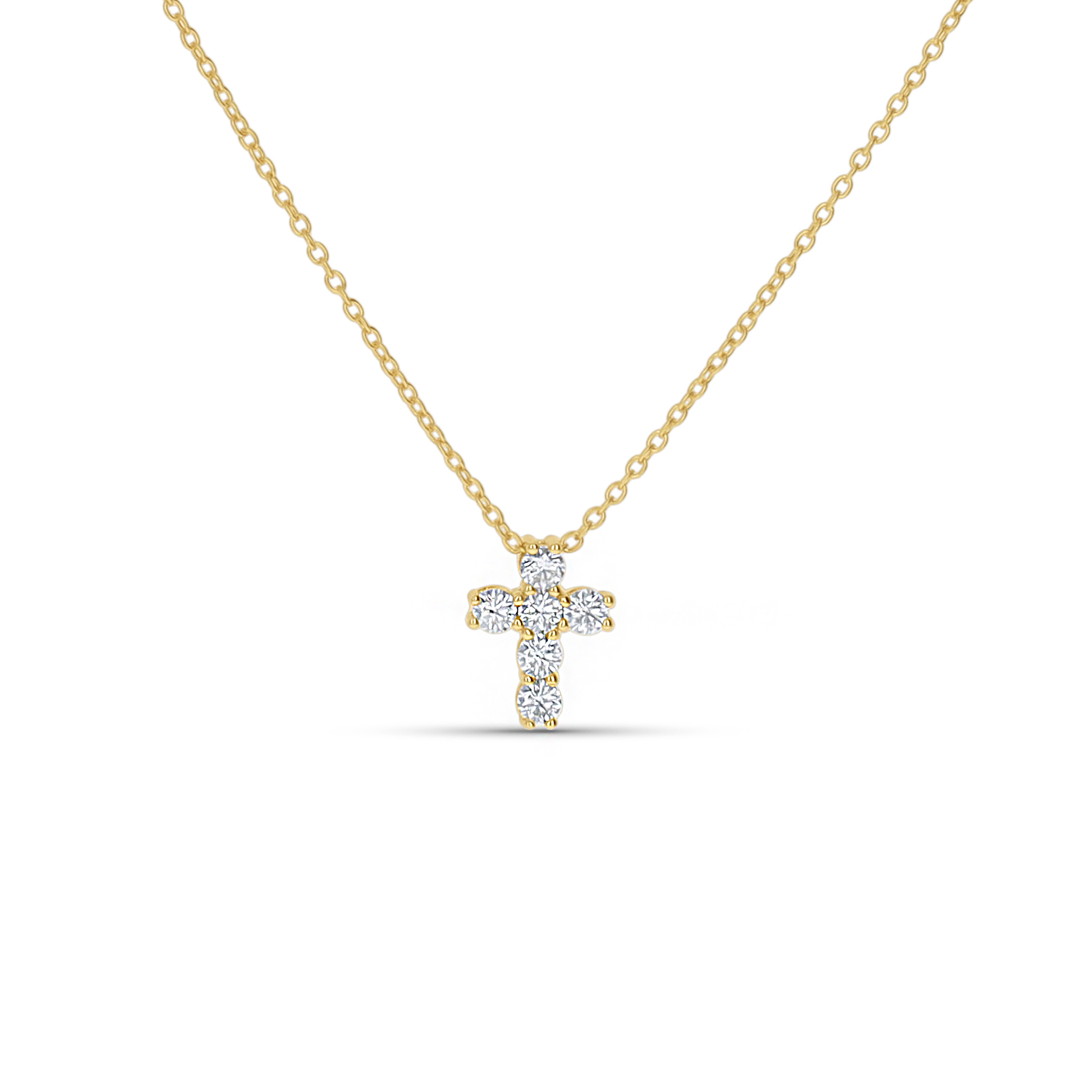 Simple CZ Cross Necklace in Gold from Alexandra Marks Jewelry. 