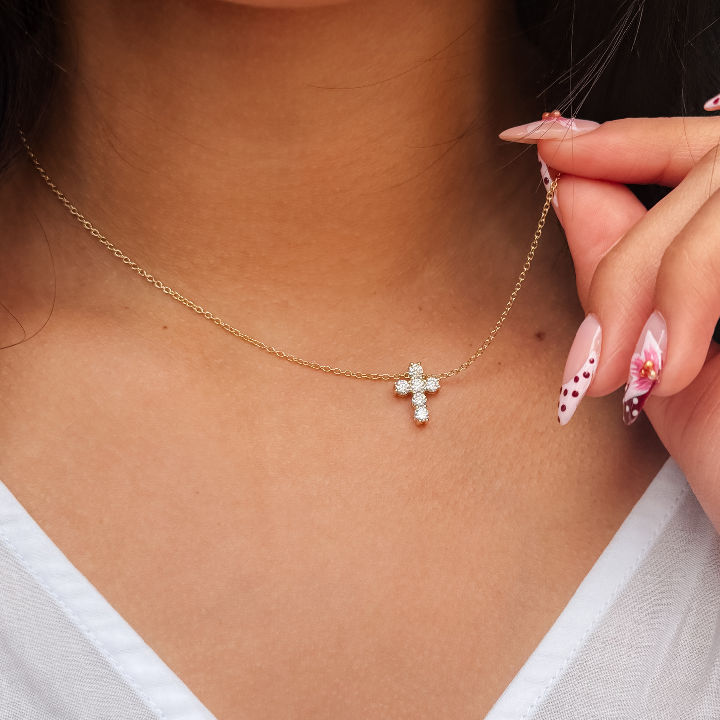 Gold CZ Cross Necklace From Alexandra Marks Jewelry. 
