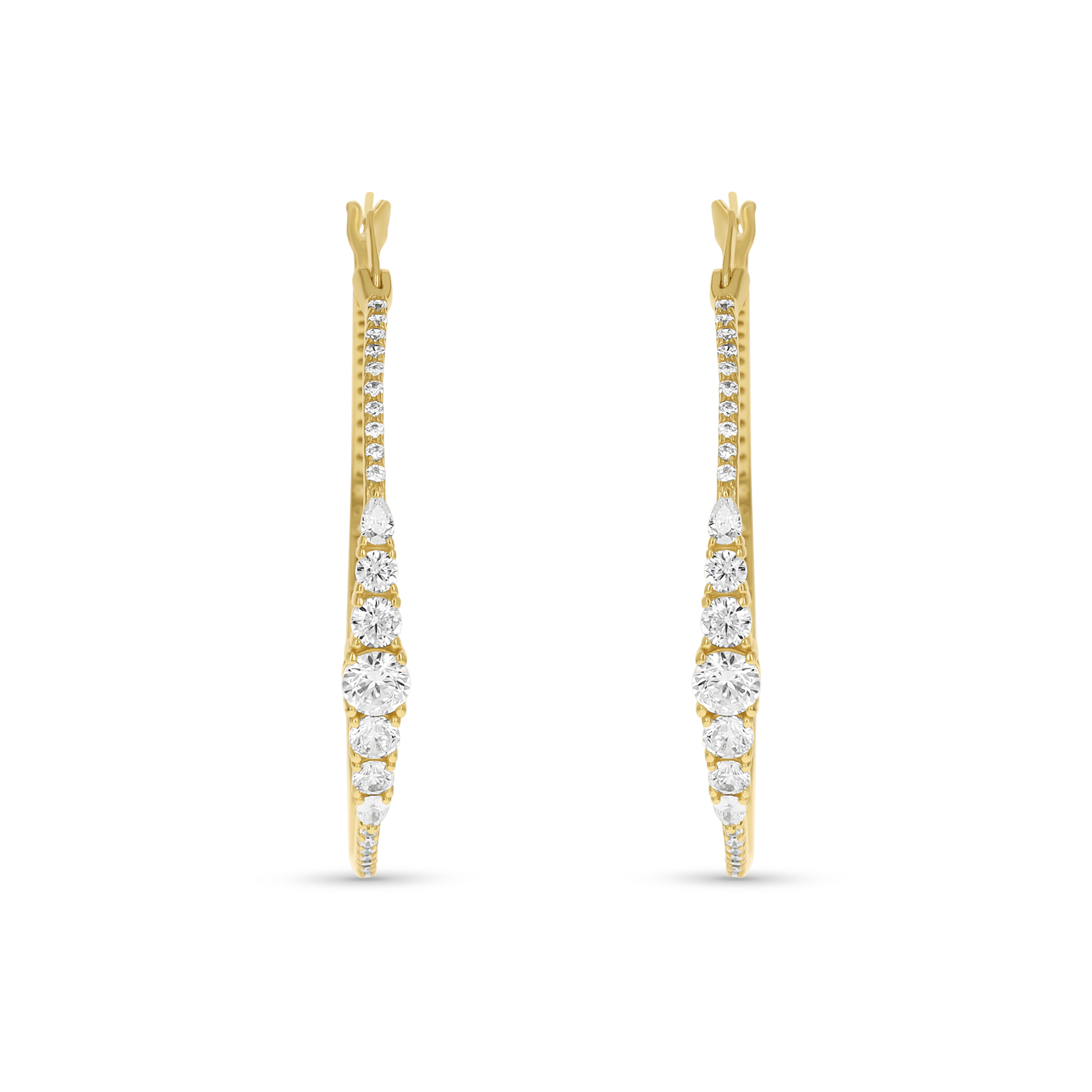 Gold Graduated Round CZ Large Hoop Earrings from Alexandra Marks Jewelry. 