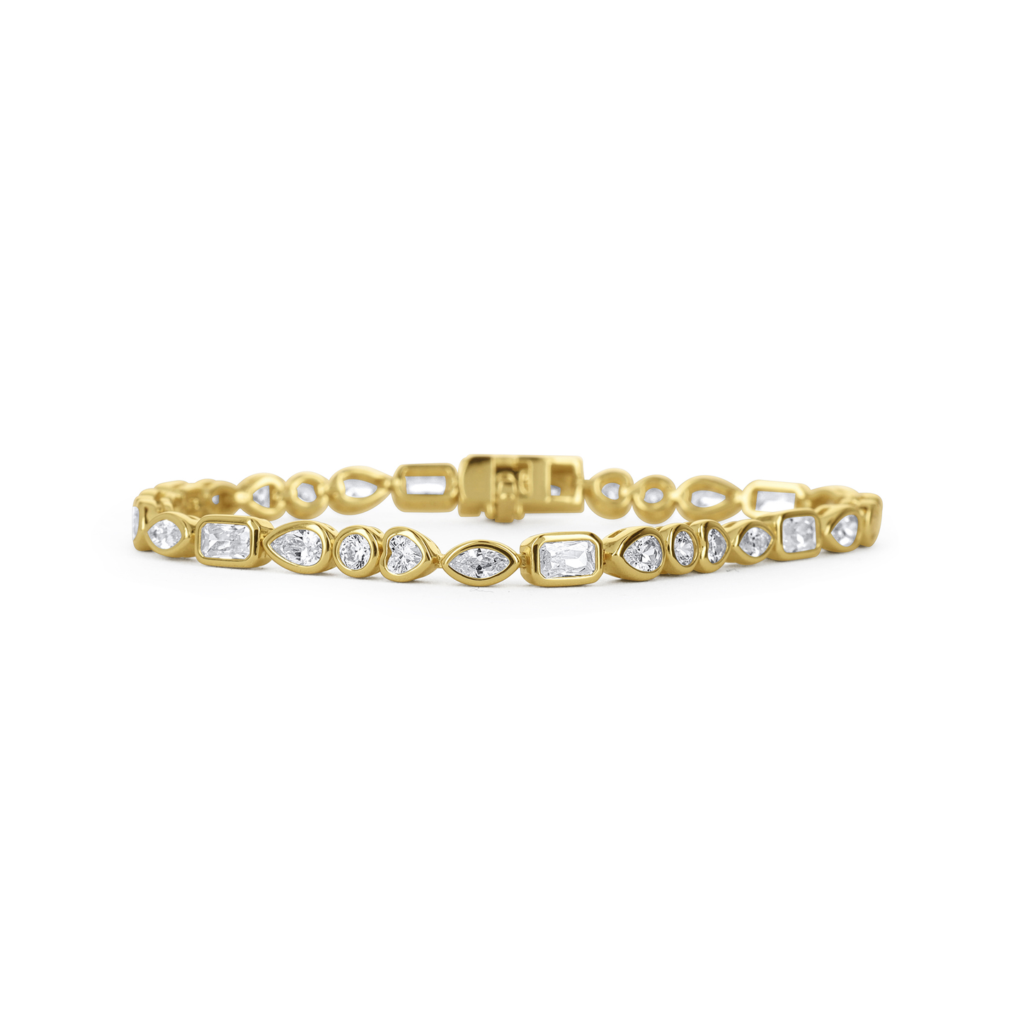 Round, Marquise, Heart and Pear Shaped CZ Tennis Bracelet in Gold from Alexandra Marks Jewelry