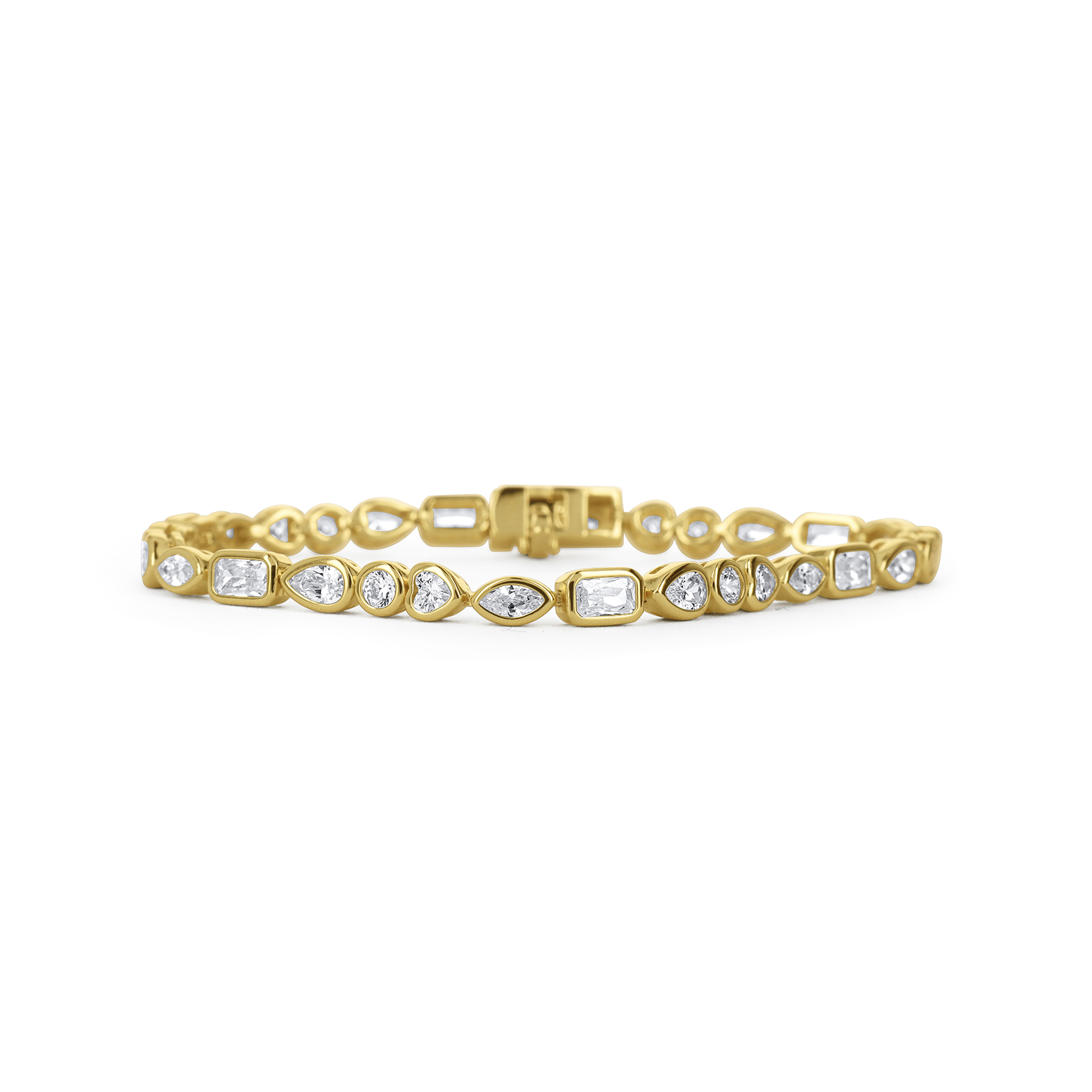 Round, Marquise, Heart and Pear Shaped CZ Tennis Bracelet in Gold from Alexandra Marks Jewelry
