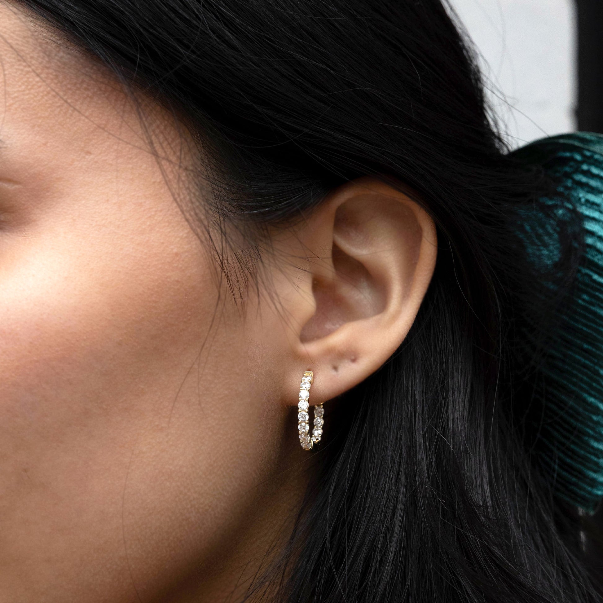 Medium Inside Outside CZ Gold Hoop Earrings