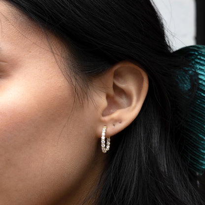 Medium Inside Outside CZ Gold Hoop Earrings