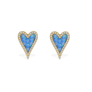 
            
                Load image into Gallery viewer, Blue Colorful Opal Heart Stud Earrings in Gold | Alexandra Marks Jewelry
            
        