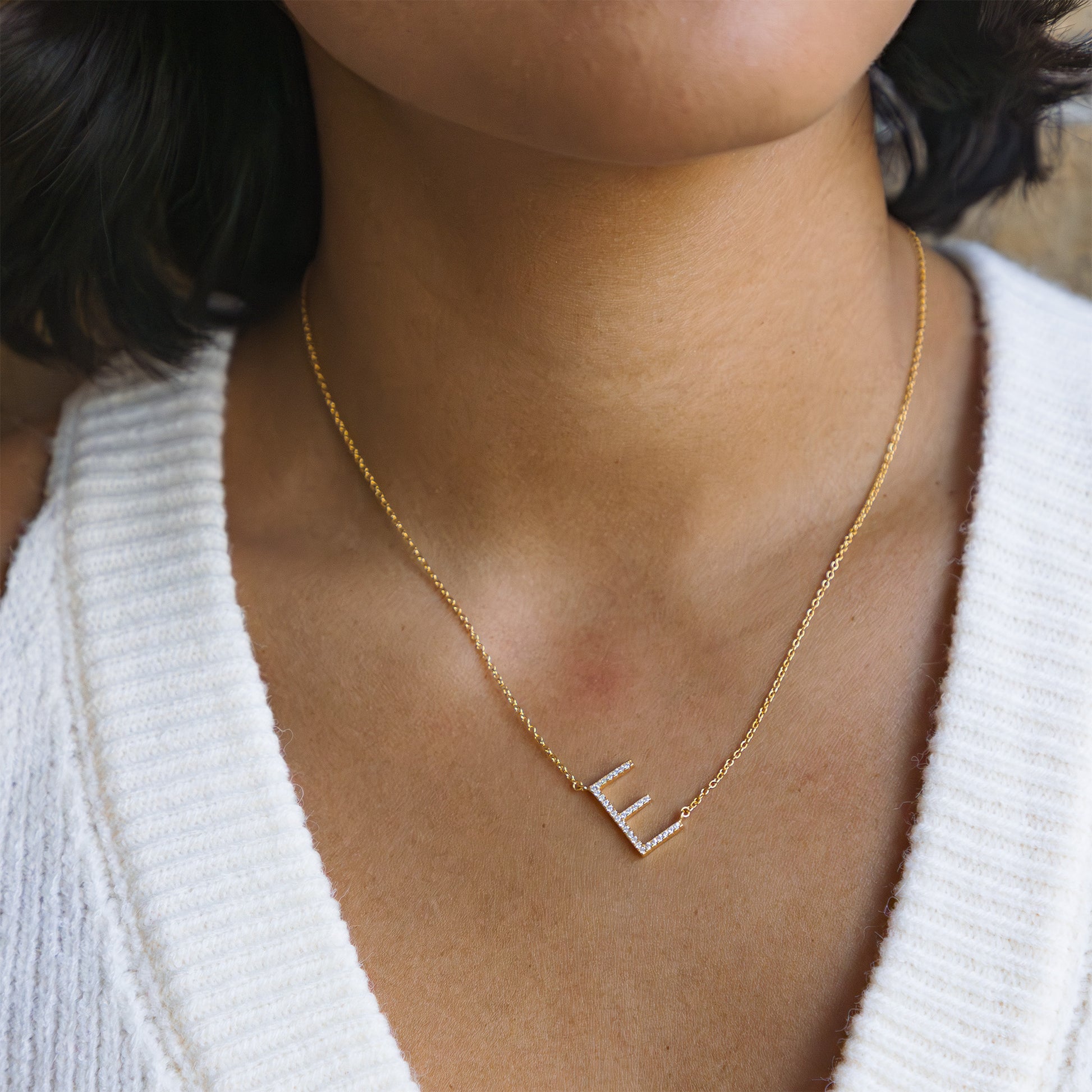 Gold Letter E Initial Necklace from Alexandra Marks Jewelry