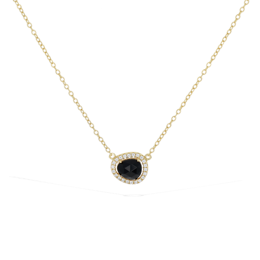 Black Onyx Gemstone Necklace in Gold