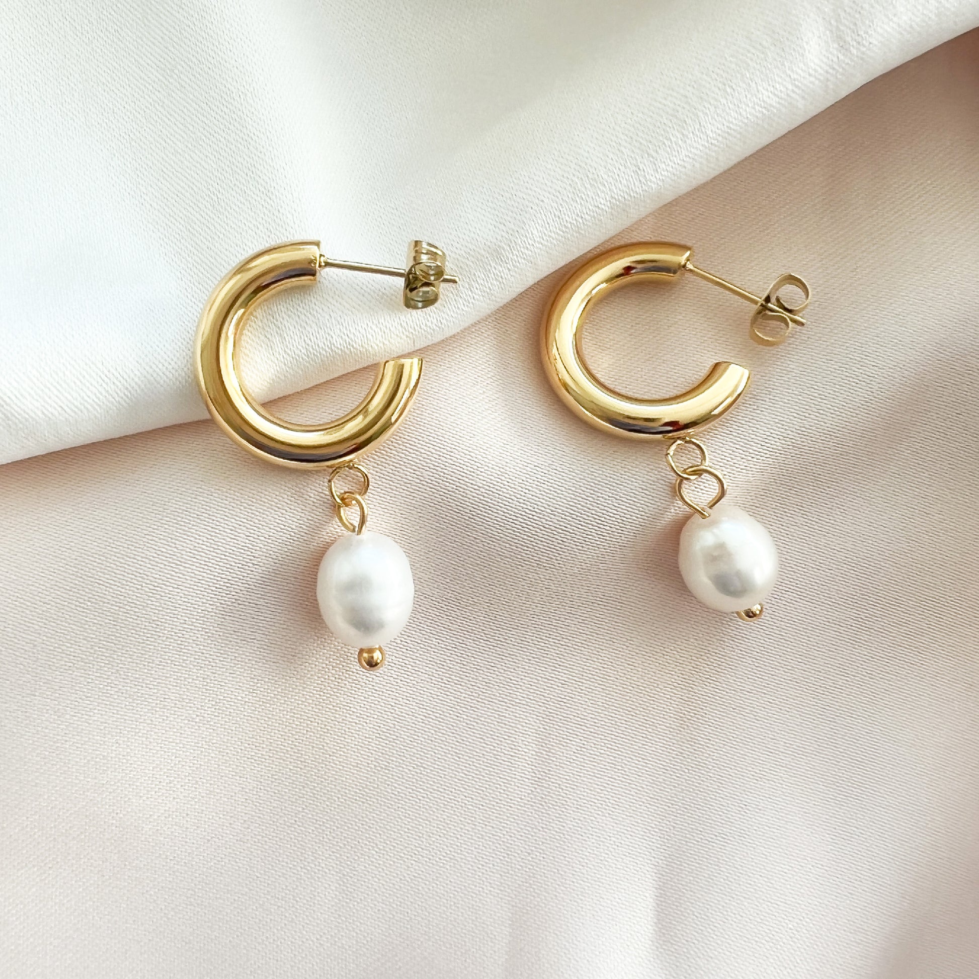 Gold Pearl Charm Hoop Earrings Alexandra Marks Jewelry