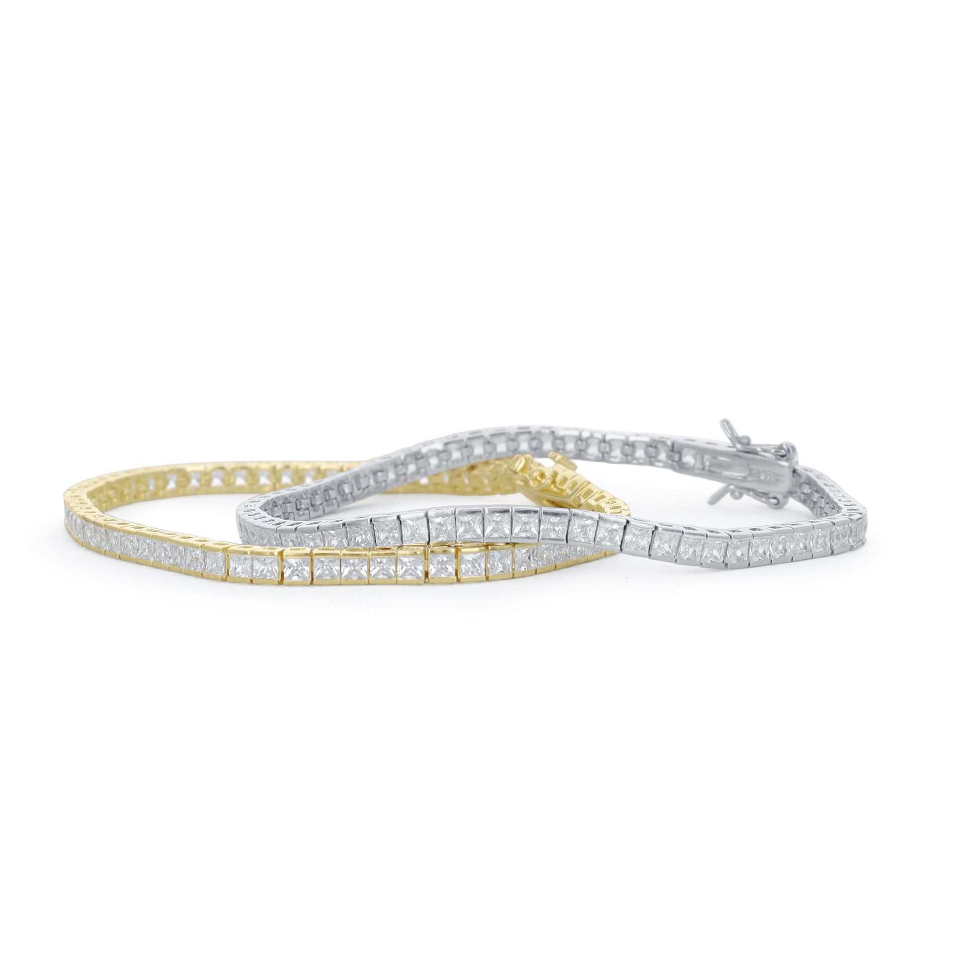 Gold & Silver Princess Cut CZ Tennis Bracelets - Alexandra Marks