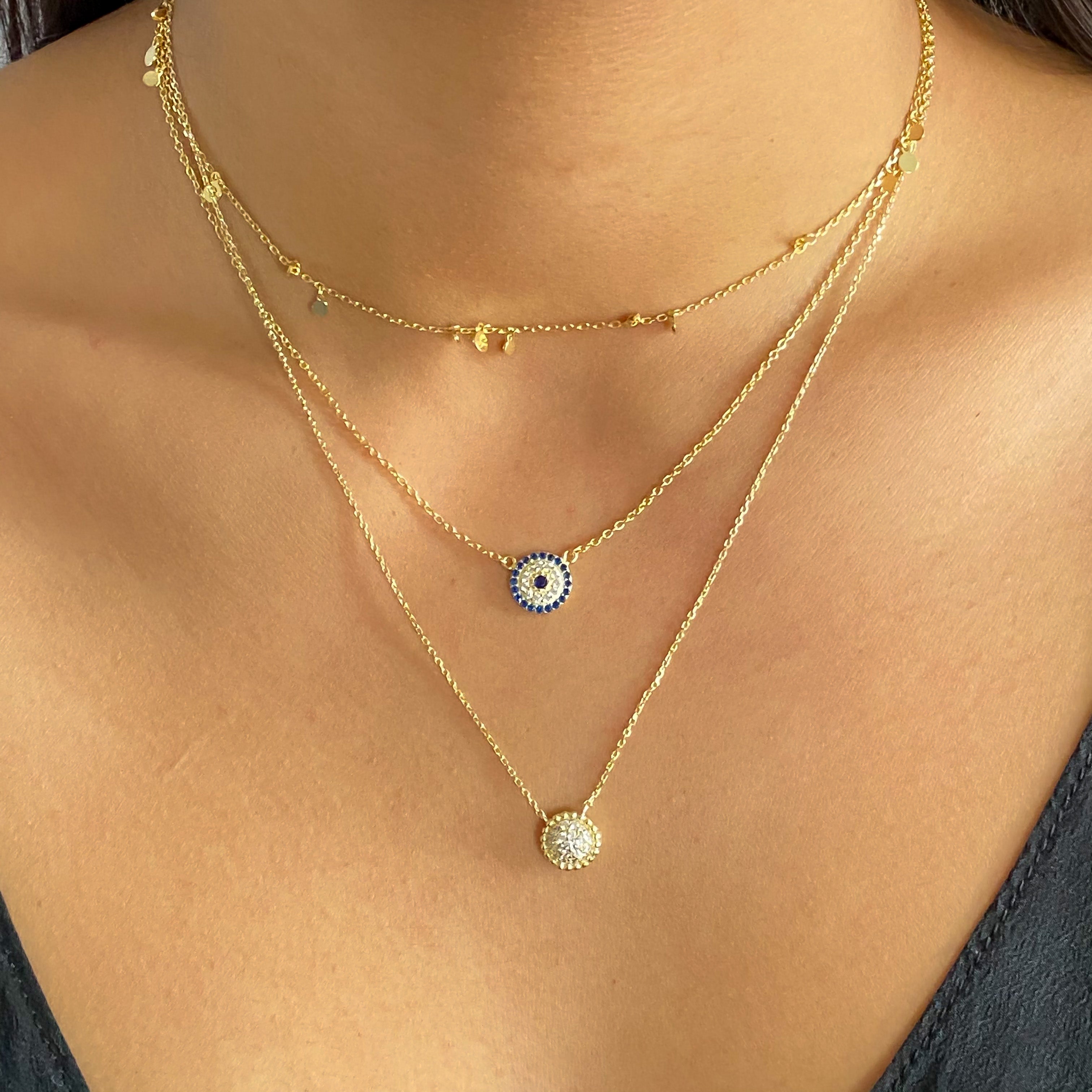 Newest Tiny Evil Eye Necklace, Blue Evil Eye Pendant, Layered Gold Filled Necklace, Simple Necklace, Protection Necklace, Evil Eye Neecklace