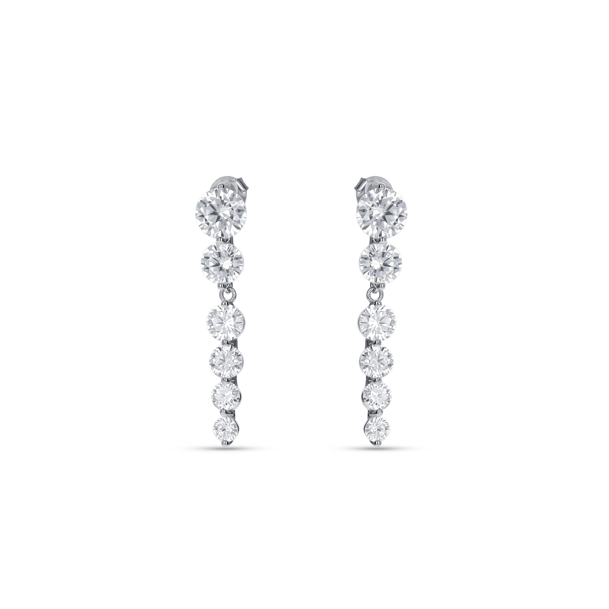 Cascading Round CZ Drop Earrings in Silver from Alexandra Marks Jewelry. 