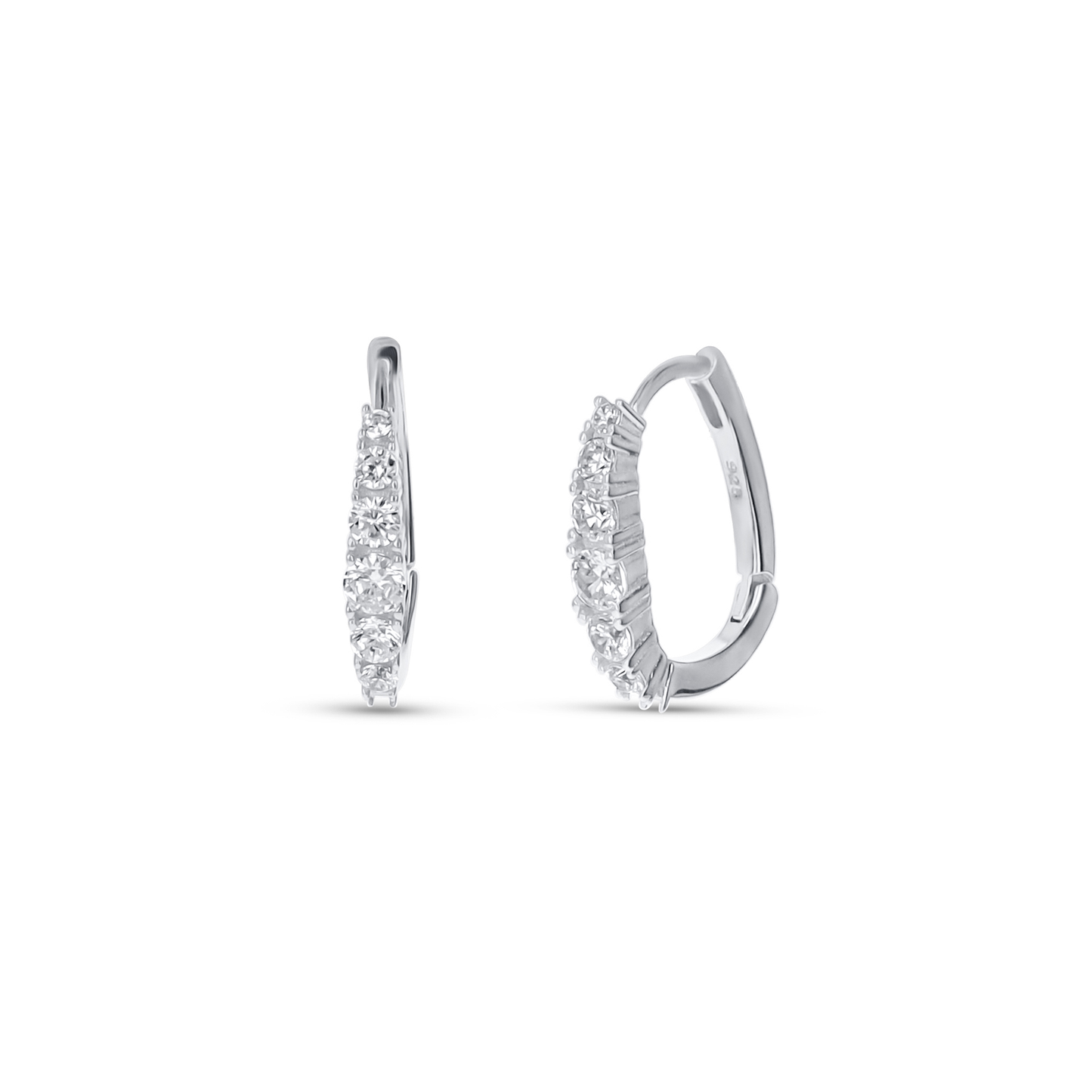 Graduated CZ Oval Hoop Earrings in Sterling Silver From Alexandra Marks Jewelry.