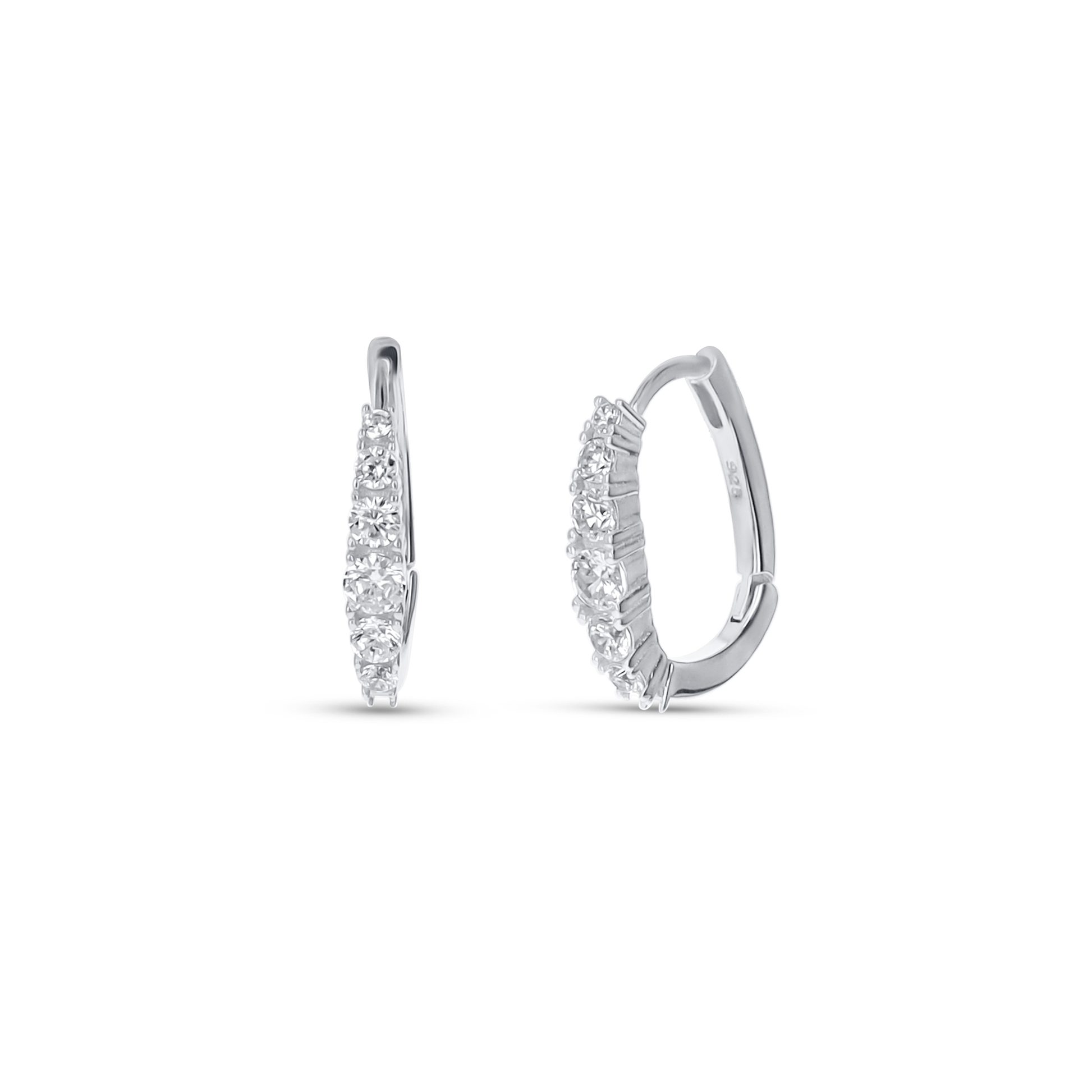 Graduated CZ Oval Hoop Earrings in Sterling Silver From Alexandra Marks Jewelry.