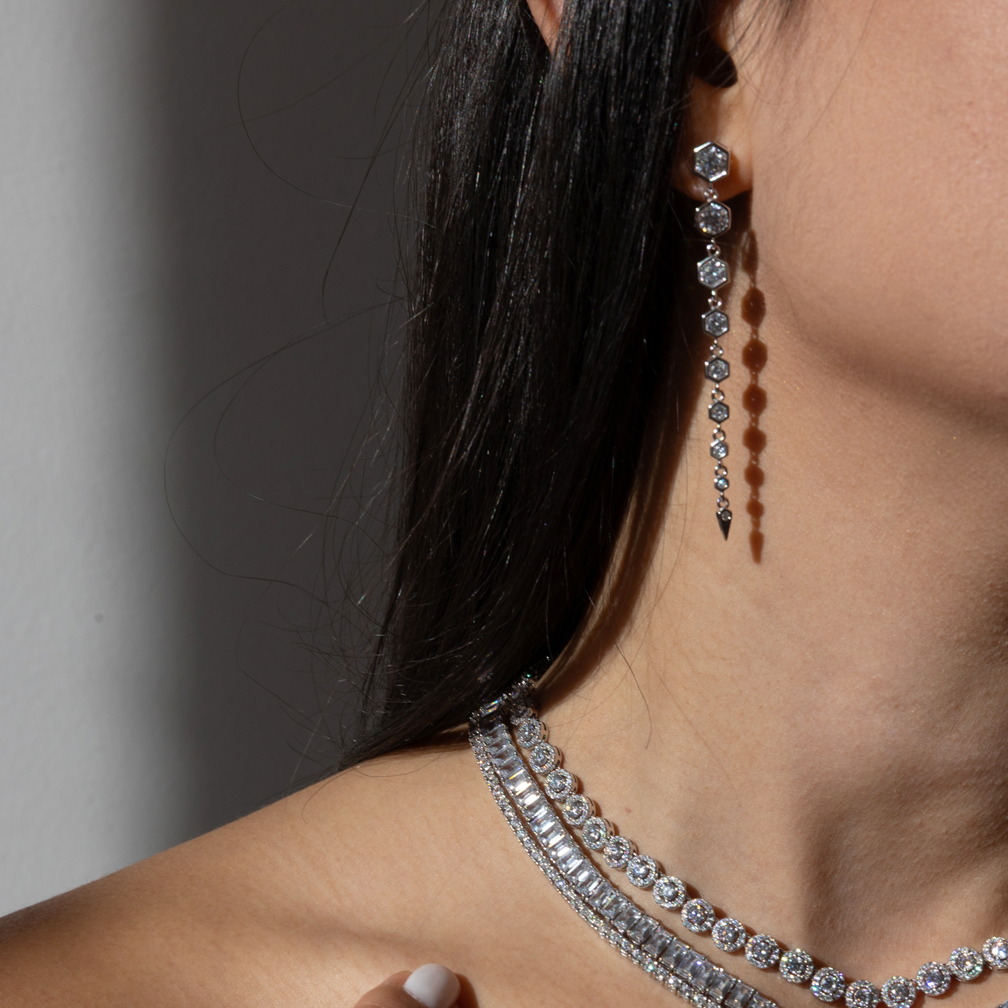 Geometric statement drop earrings in sterling silver