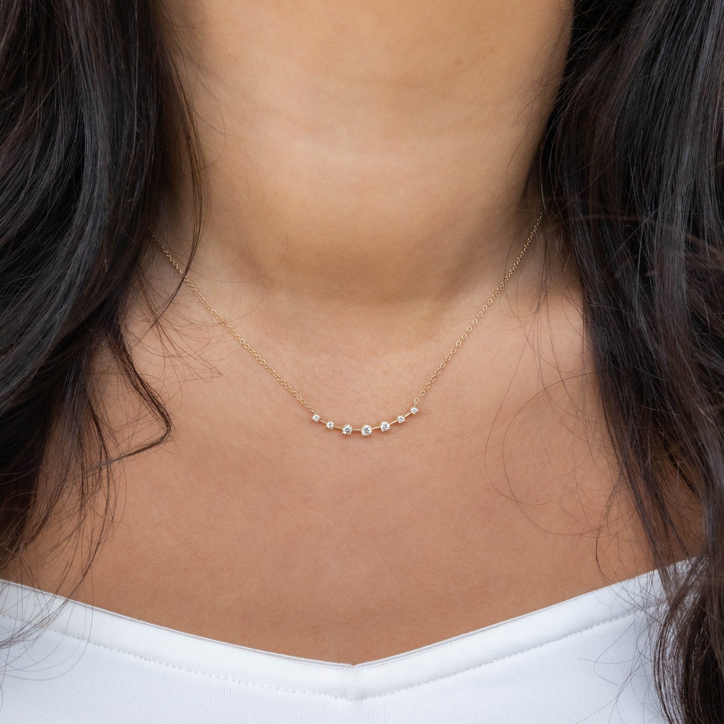 Curved Simple Diamond Bar Necklace 