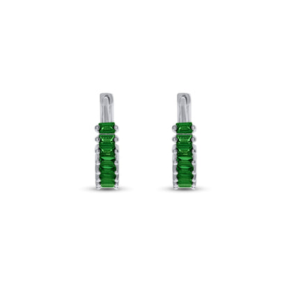 Emerald Huggie Hoop Earrings - Silver