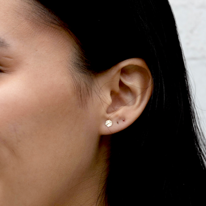 Gold Diamond Cut Hexagon Stud Earrings