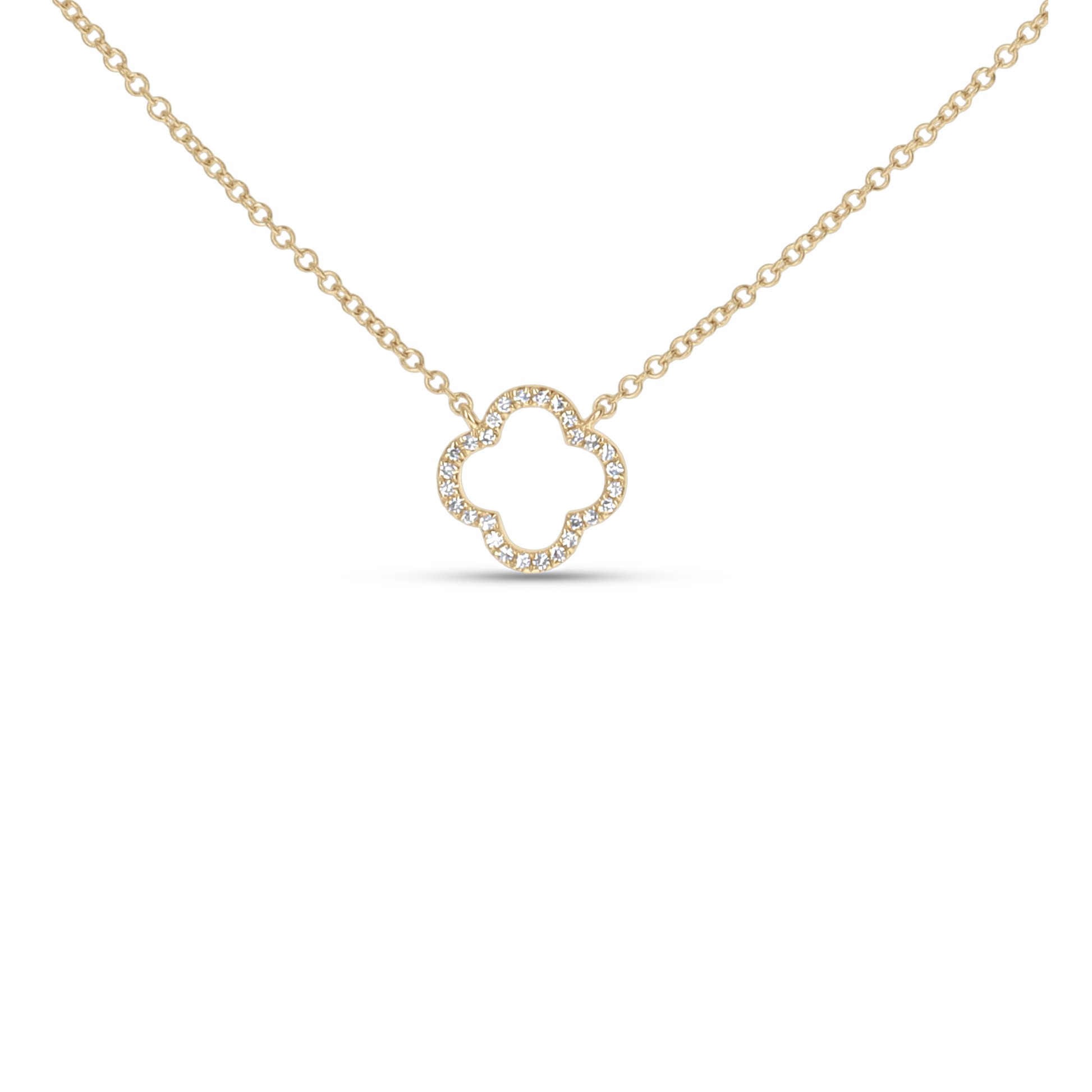 Gold Open Clover Diamond Necklace in 14kt Yellow Gold