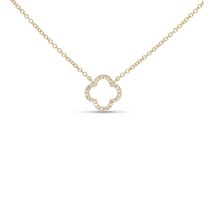 Gold Open Clover Diamond Necklace in 14kt Yellow Gold