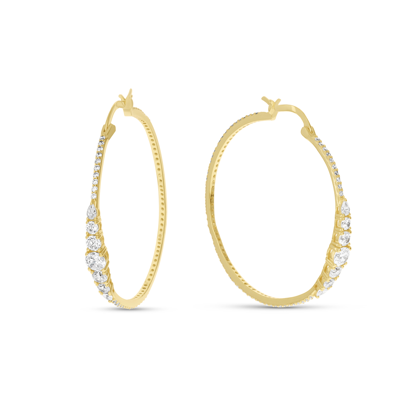 Round Graduated CZ Statement Hoop Earrings in Gold From Alexandra Marks Jewelry. 