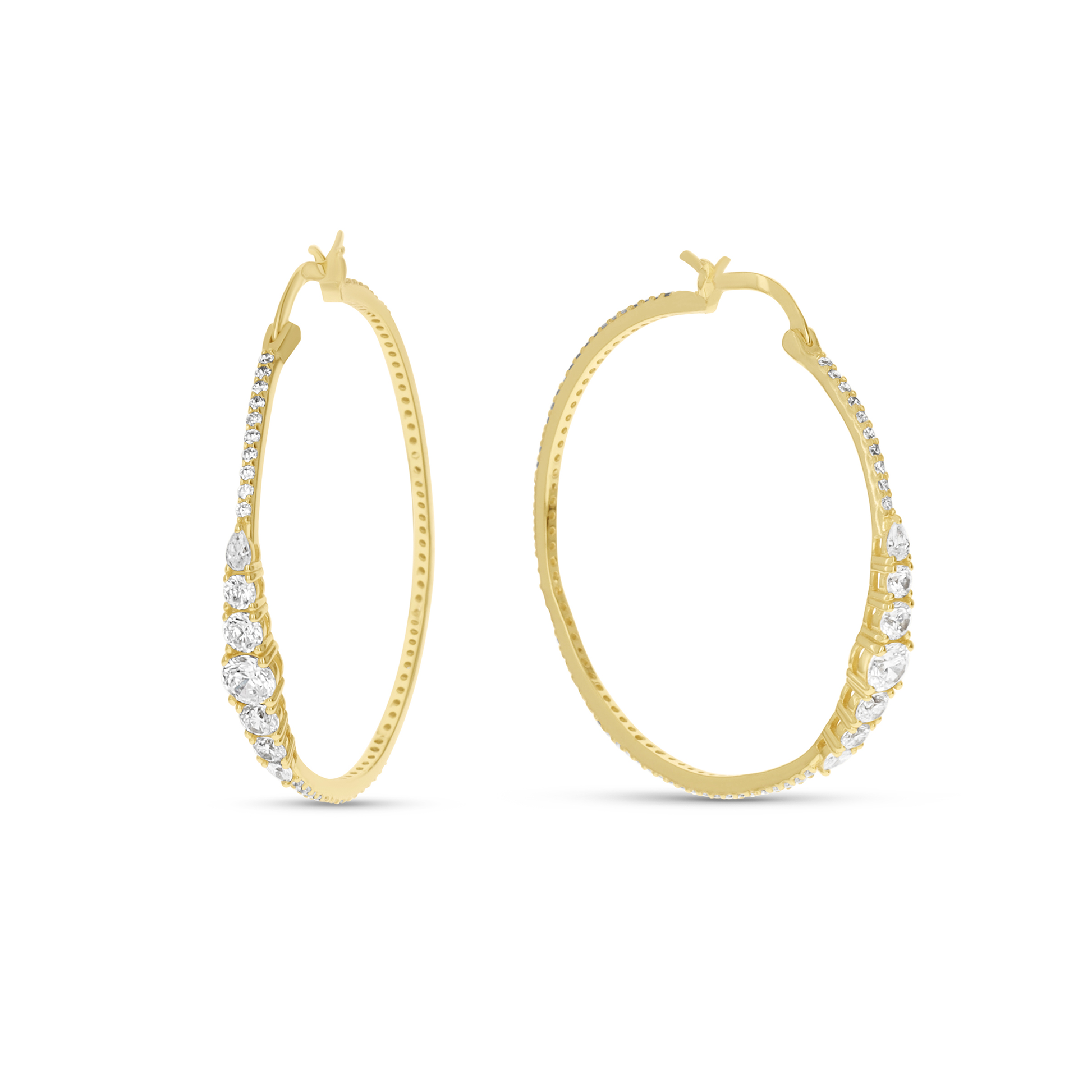 Round Graduated CZ Statement Hoop Earrings in Gold From Alexandra Marks Jewelry. 