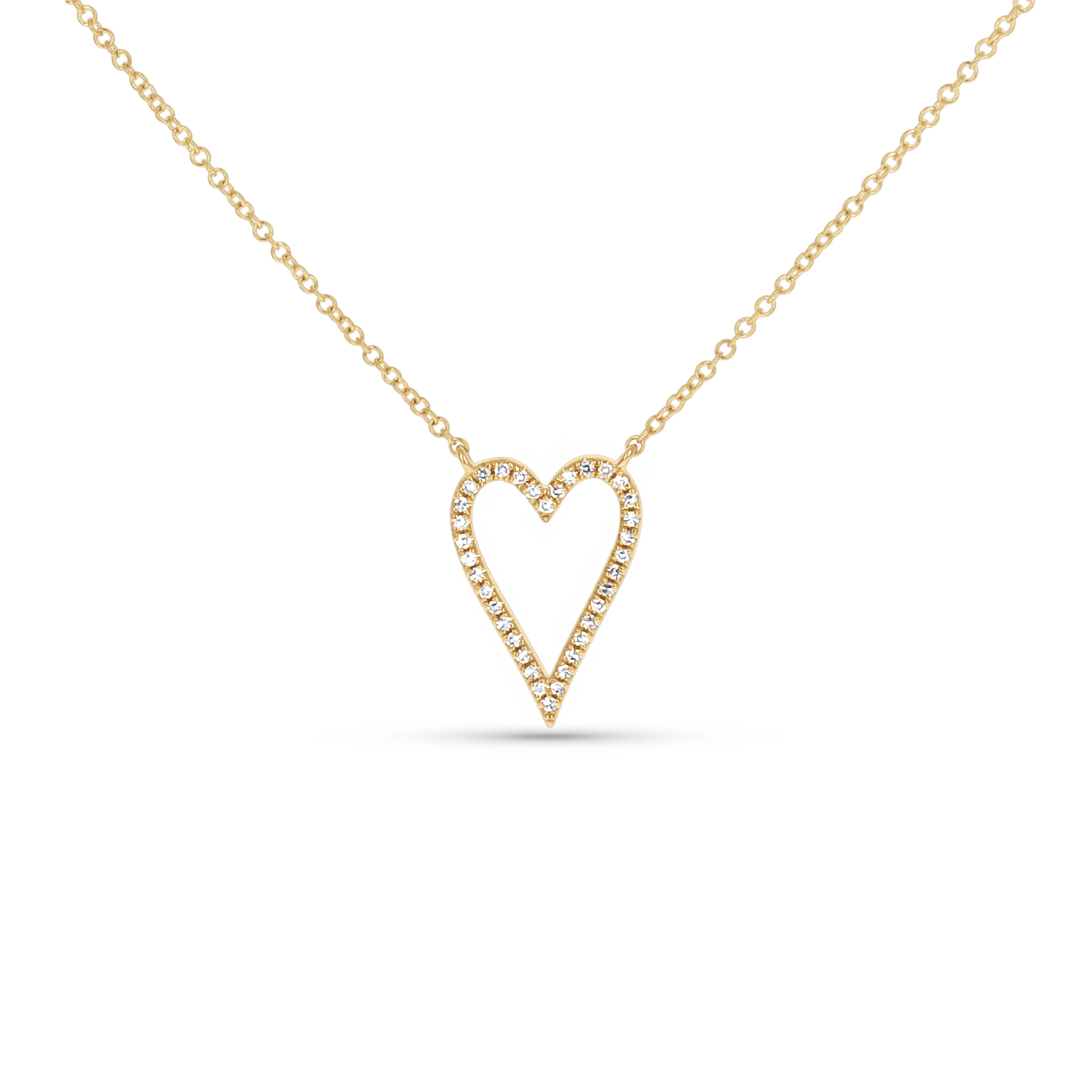 Diamond Open Heart Necklace In Yellow Gold.