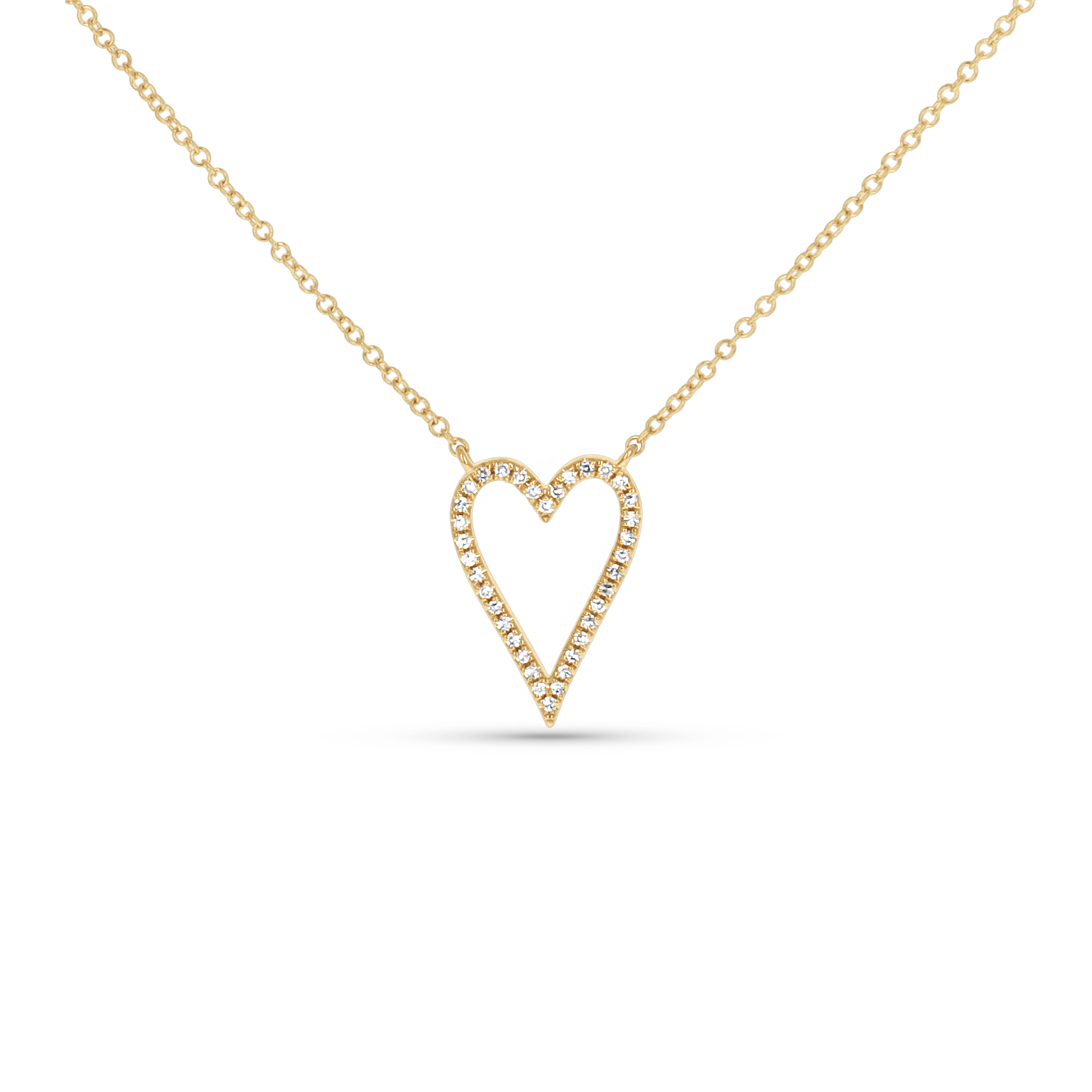 Diamond Open Heart Necklace In Yellow Gold.