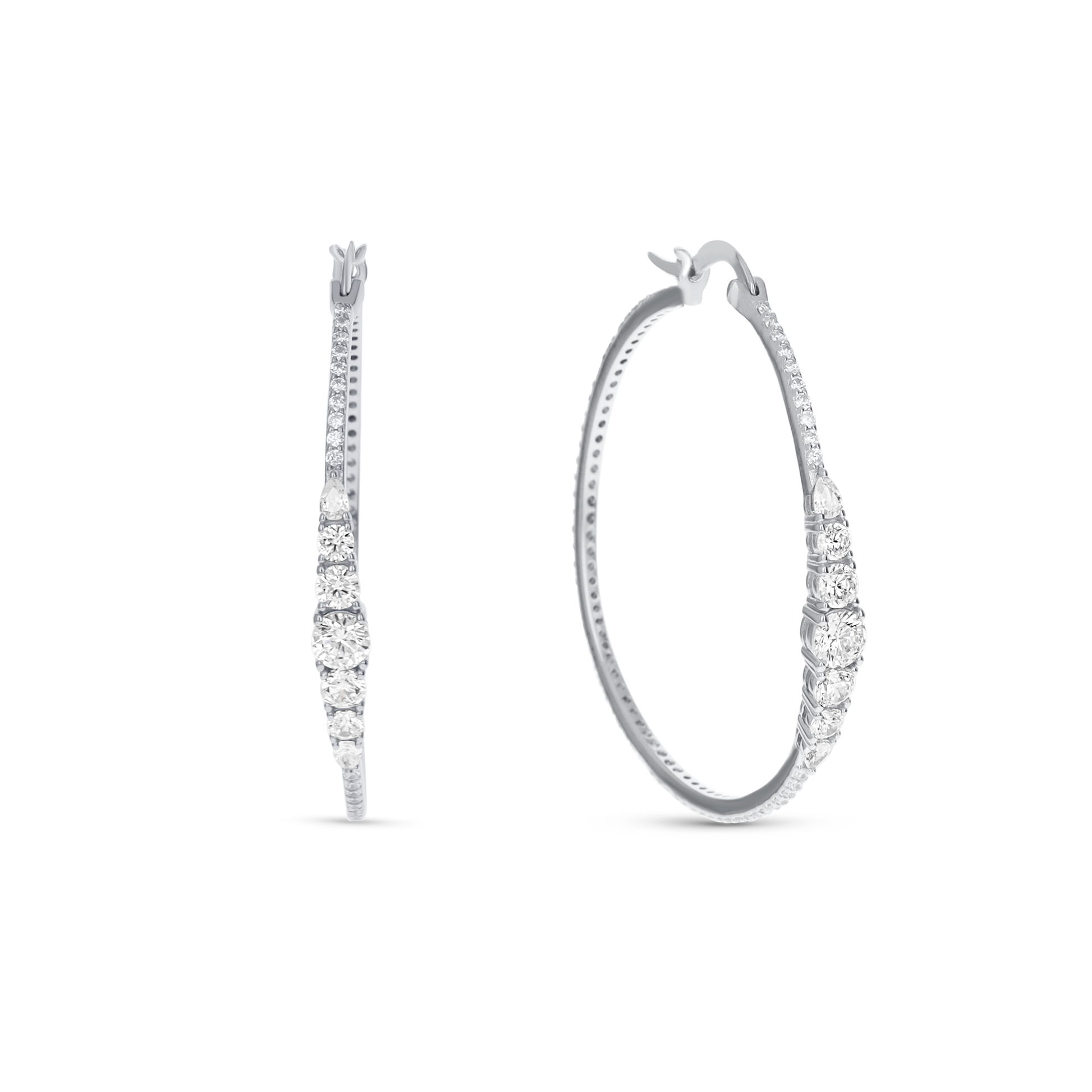 Large Silver Round CZ Hoop Earrings from Alexandra Marks Jewelry. 