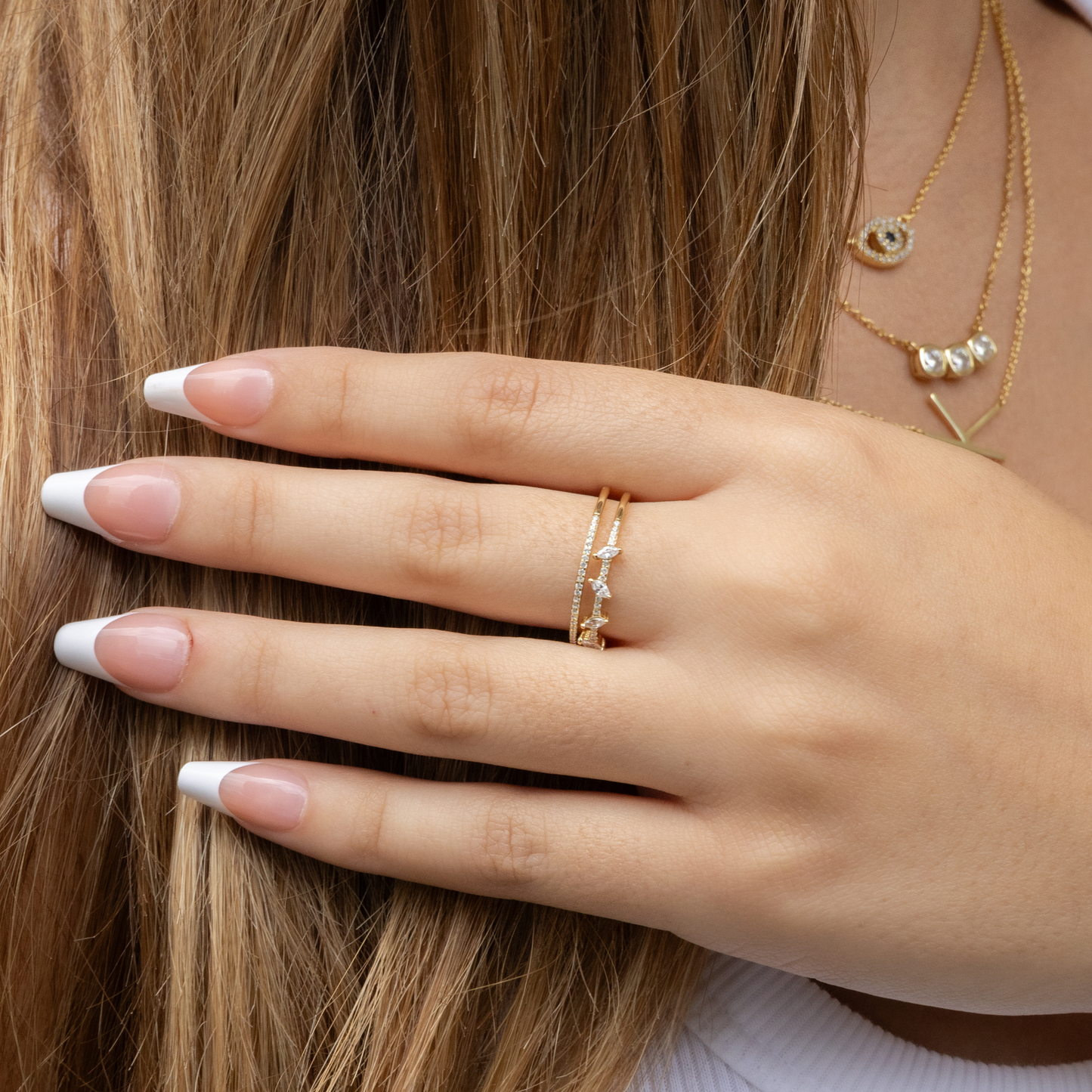 Gold Layered Marquise Stacked Ring from Alexandra marks jewelry. 