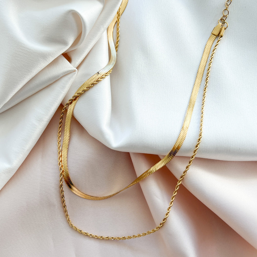 Herringbone & Rope Chain Gold Layered Necklace from Alexandra Marks Jewelry