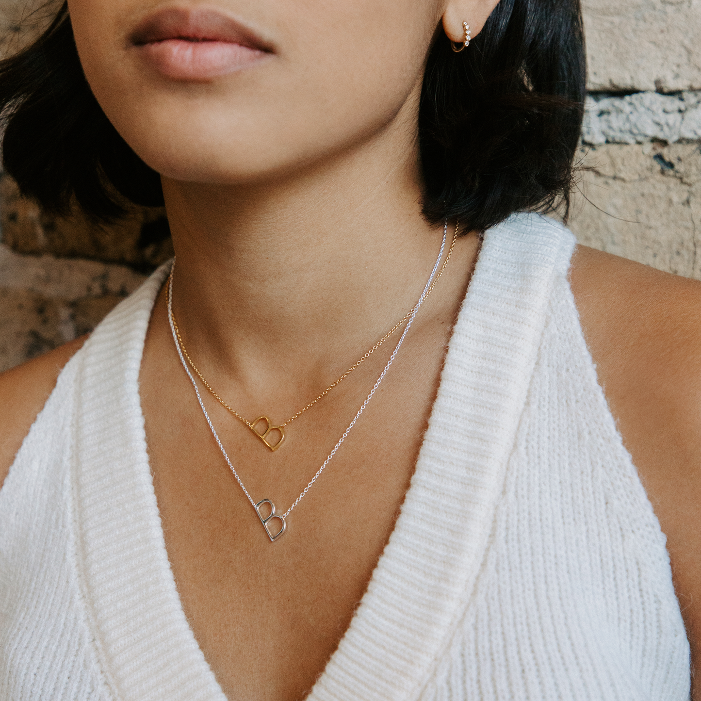 Letter B Initial Necklace in Silver & Gold | Alexandra Marks Jewelry