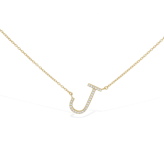 Letter J Initial Necklace in Gold