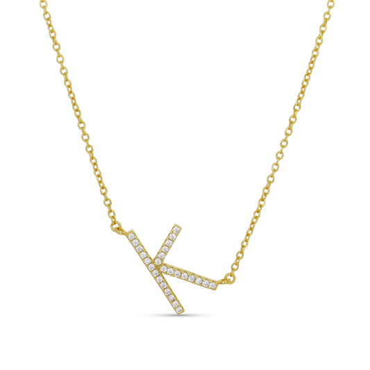 Sideways Letter K Initial Necklace in Gold from Alexandra Marks Jewelry