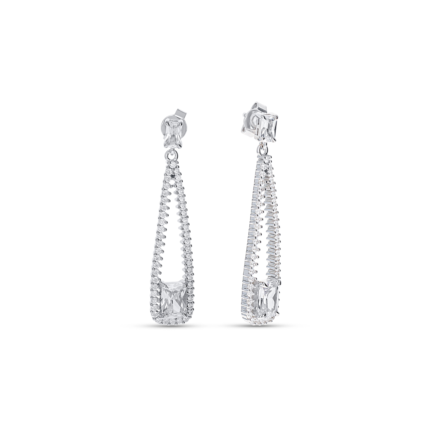 Silver open oval drop CZ bridal earrings from Alexandra Marks Jewelry. 