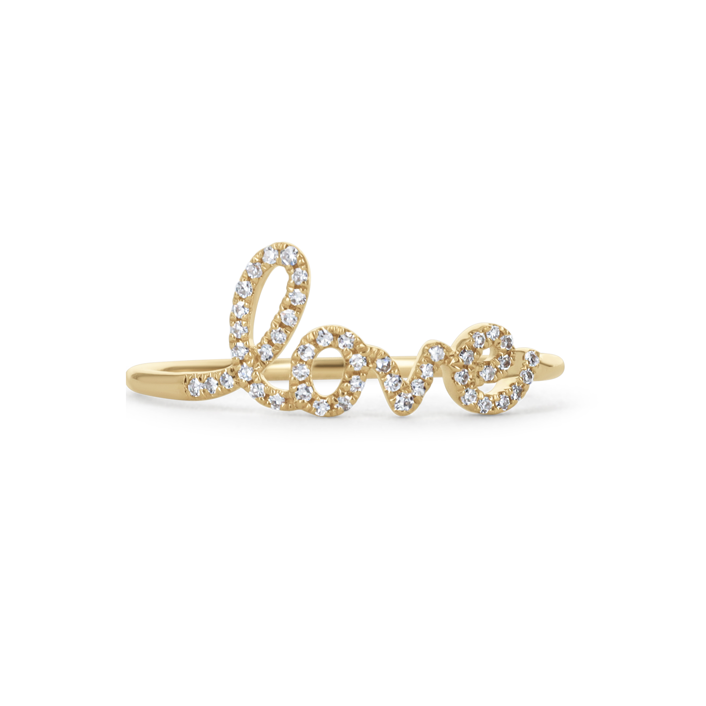 Diamond Love Script Ring in 14kt Yellow Gold From Alexandra Marks Jewelry. 