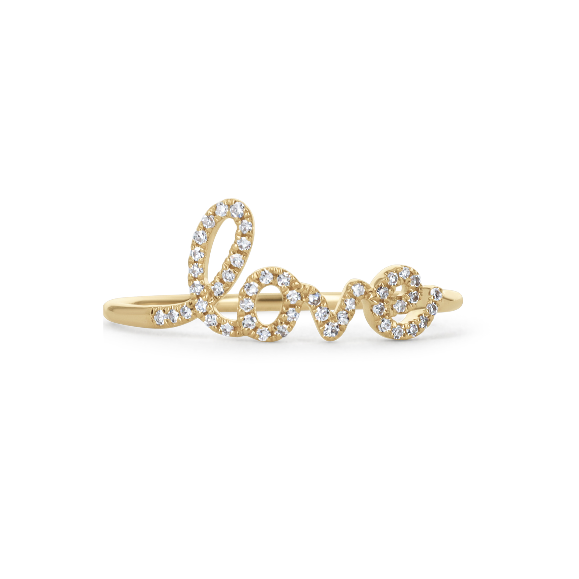 Diamond Love Script Ring in 14kt Yellow Gold From Alexandra Marks Jewelry. 