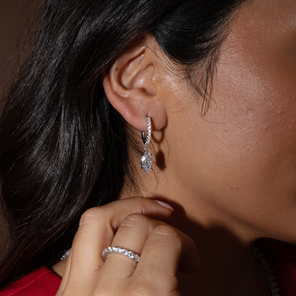 Marquise Charm Dangle Drop Earrings in Sterling Silver