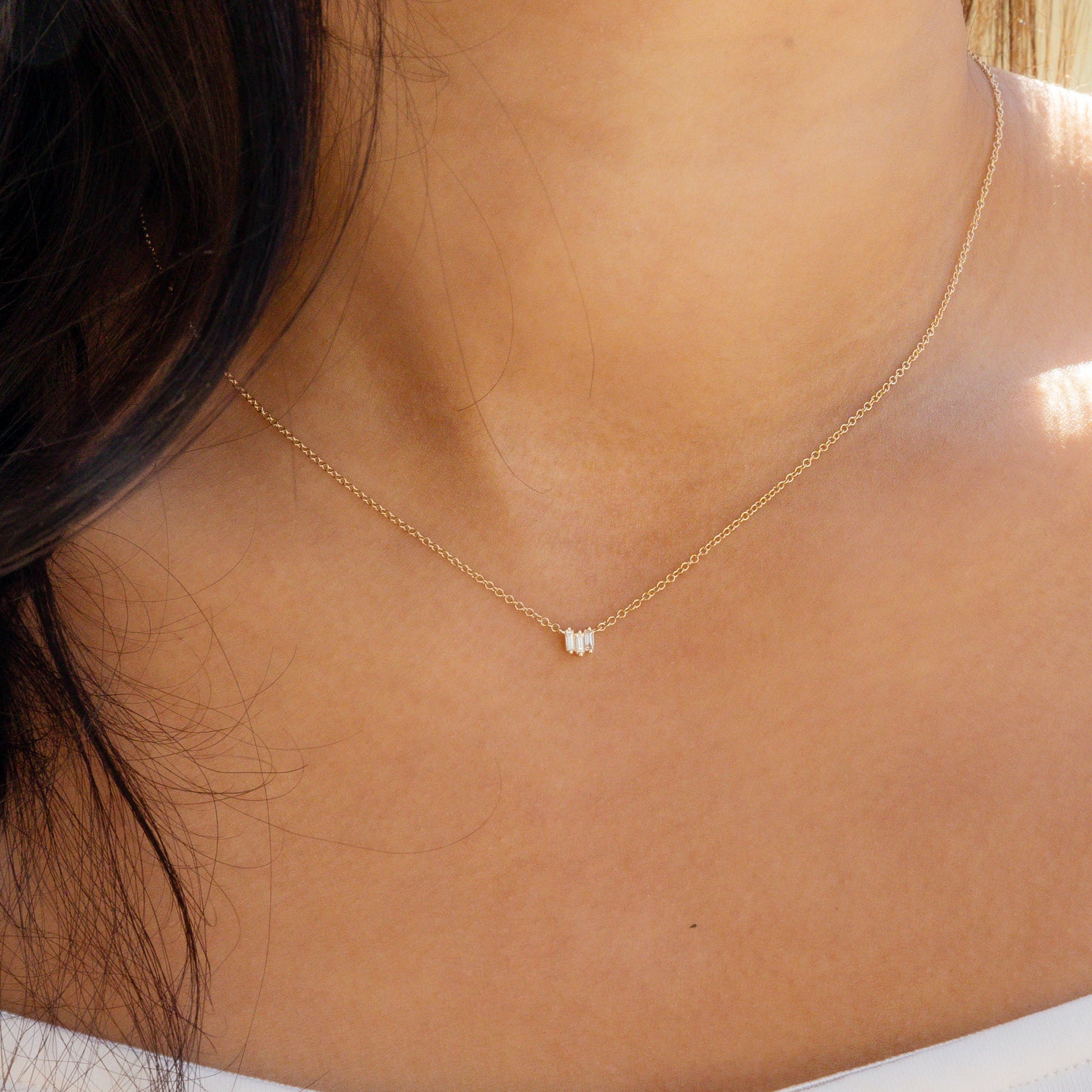 Mini Diamond Bar Necklace in Yellow Gold