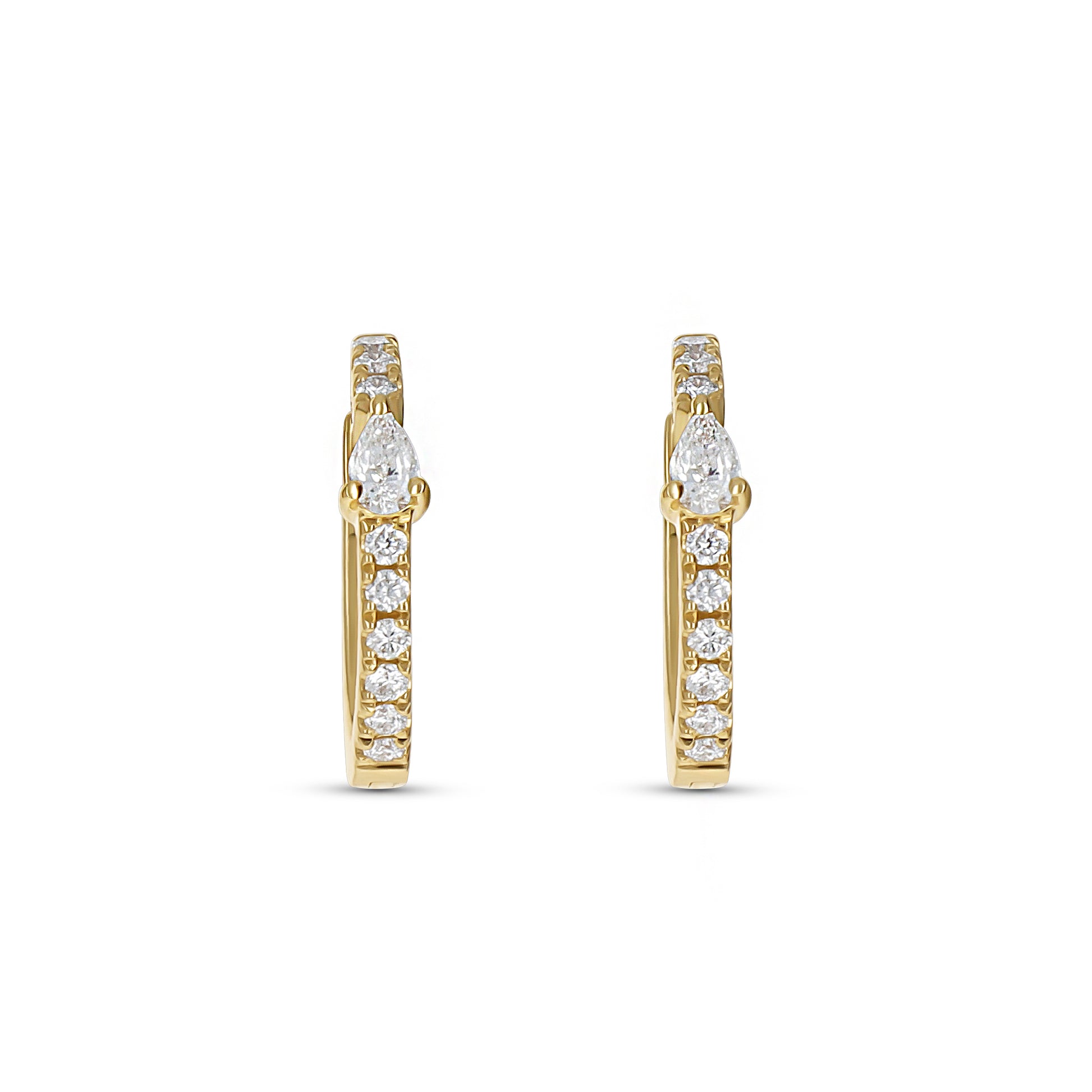 Petite Pear Shaped Diamond Huggie Hoop Earrings in Gold from Alexandra Marks Jewelry